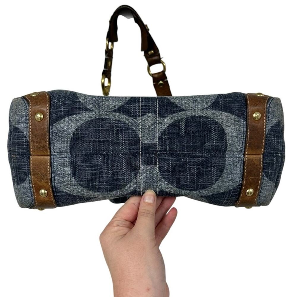 Y2K Coach Signature Print Carly Denim Hobo Brown Leather Trim Shoulder Bag - Picture 4 of 11
